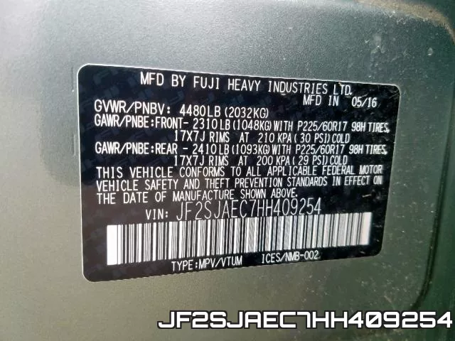 JF2SJAEC7HH409254 фото 2