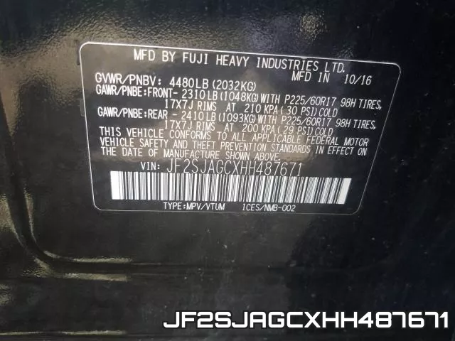 JF2SJAGCXHH487671 фото 2