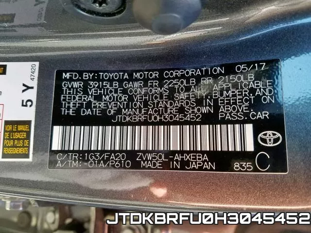 JTDKBRFU0H3045452 фото 2