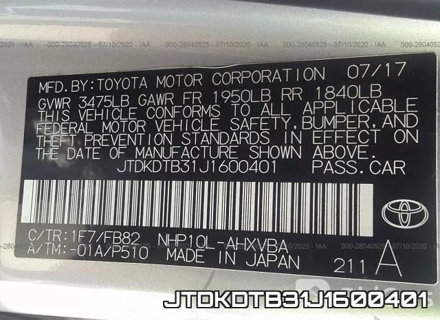 JTDKDTB31J1600401 фото 10