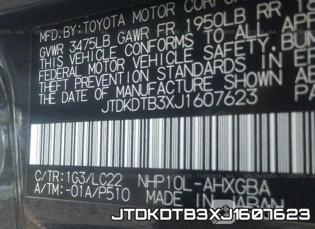 JTDKDTB3XJ1607623 фото 10
