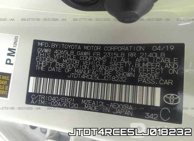 JTDT4RCE5LJ018232 фото 10