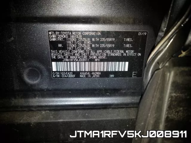 JTMA1RFV5KJ008911 фото 2
