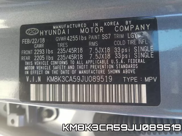 KM8K3CA59JU089519 фото 2