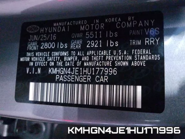 KMHGN4JE1HU177996 фото 2