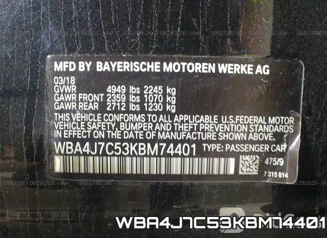 WBA4J7C53KBM74401 фото 10