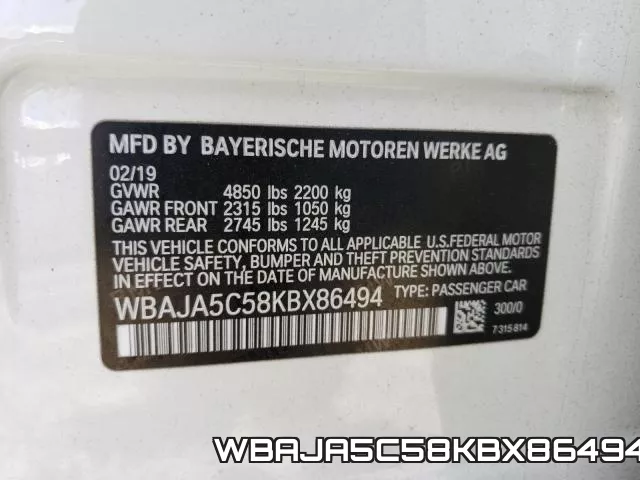 WBAJA5C58KBX86494 фото 2