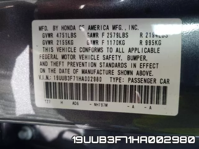 19UUB3F71HA002980 фото 2