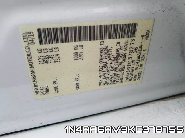 1N4AA6AV3KC378755 фото 2