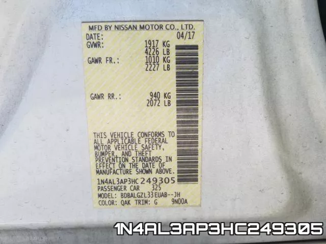 1N4AL3AP3HC249305 фото 2