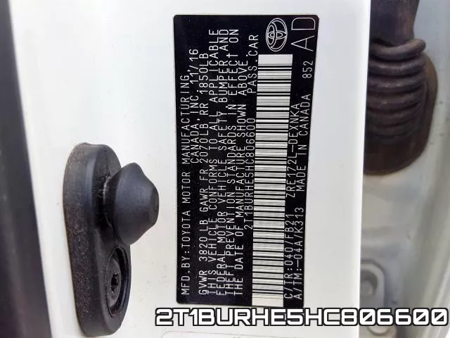 2T1BURHE5HC806600 фото 2