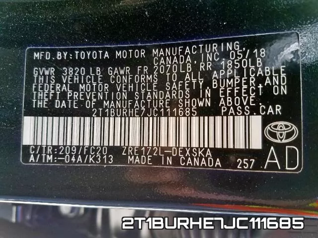 2T1BURHE7JC111685 фото 2