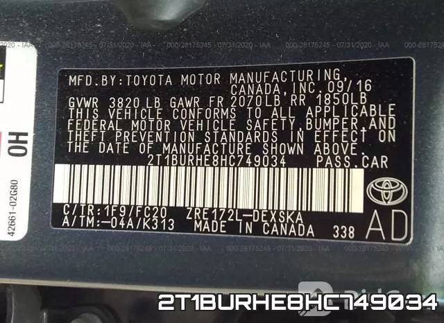 2T1BURHE8HC749034 фото 10