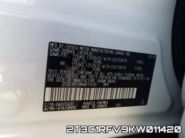 2T3C1RFV9KW011420 фото 2