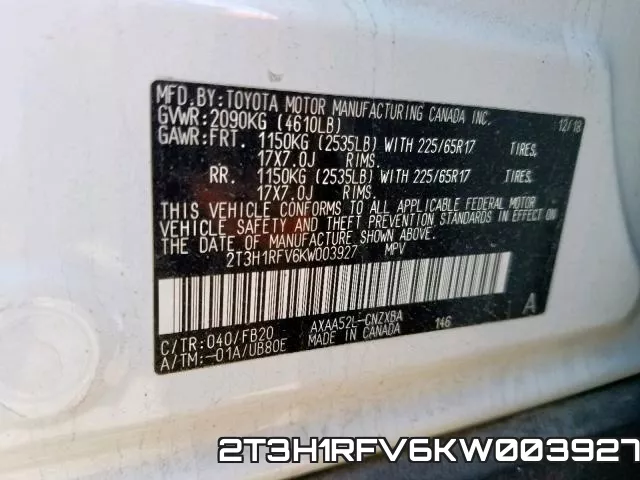 2T3H1RFV6KW003927 фото 2