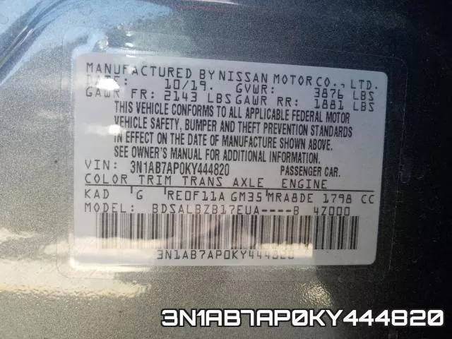 3N1AB7AP0KY444820 фото 2