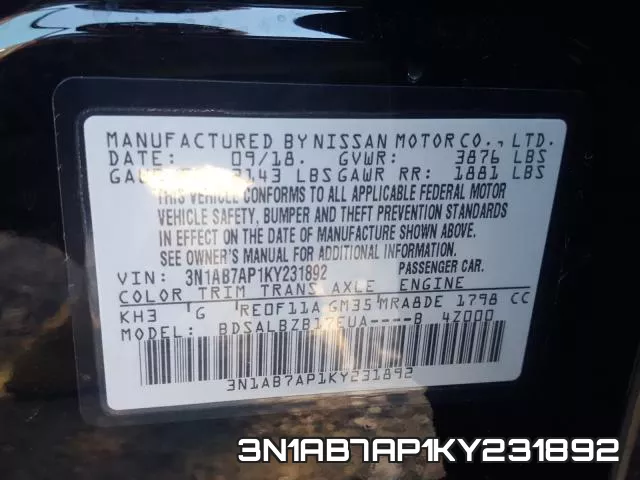 3N1AB7AP1KY231892 фото 2