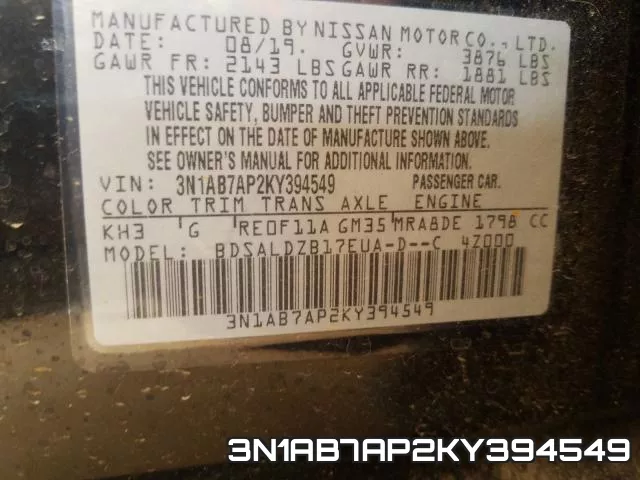 3N1AB7AP2KY394549 фото 2