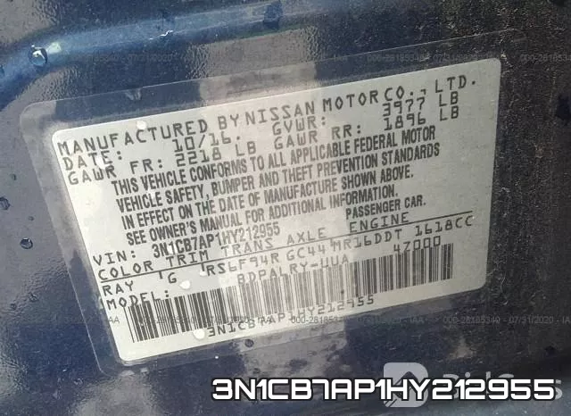 3N1CB7AP1HY212955 фото 10