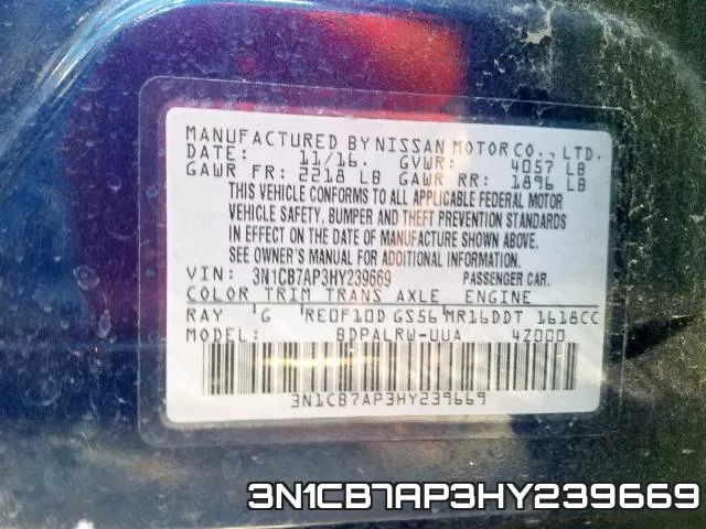 3N1CB7AP3HY239669 фото 2