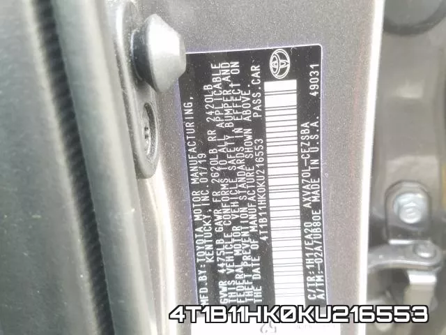 4T1B11HK0KU216553 фото 2