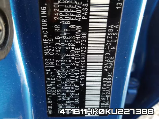 4T1B11HK0KU227388 фото 2