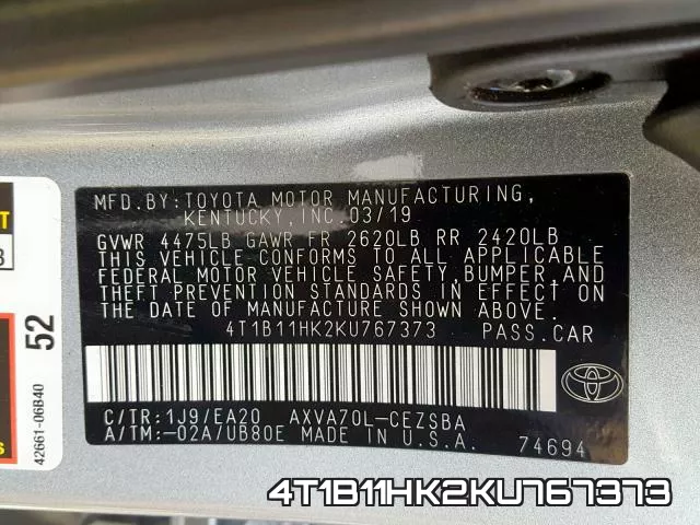 4T1B11HK2KU767373 фото 2