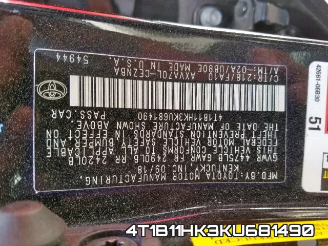4T1B11HK3KU681490 фото 2