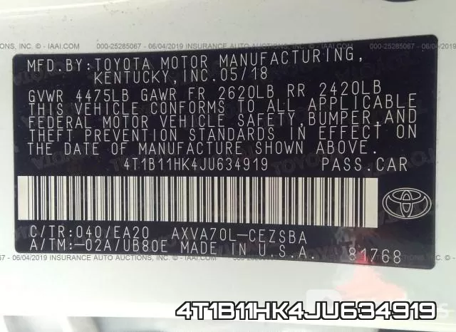 4T1B11HK4JU634919 фото 10