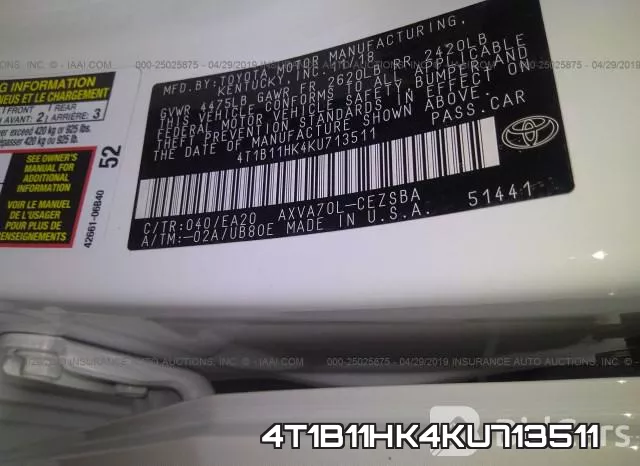 4T1B11HK4KU713511 фото 10