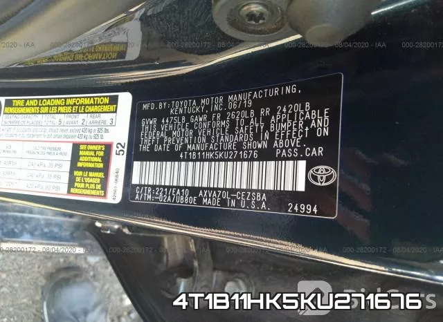 4T1B11HK5KU271676 фото 10
