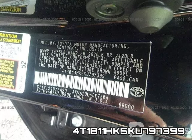 4T1B11HK5KU797399 фото 10