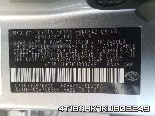 4T1B11HK7KU803249 фото 2