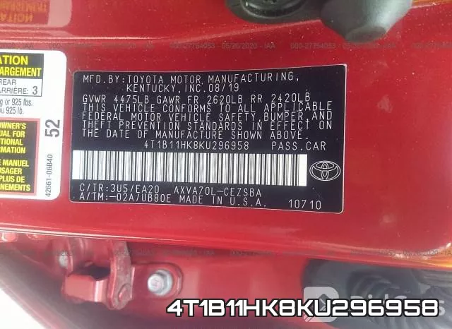 4T1B11HK8KU296958 фото 10