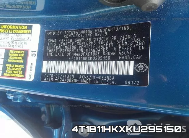 4T1B11HKXKU295150 фото 10