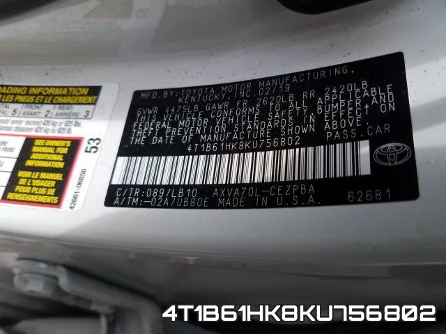 4T1B61HK8KU756802 фото 2