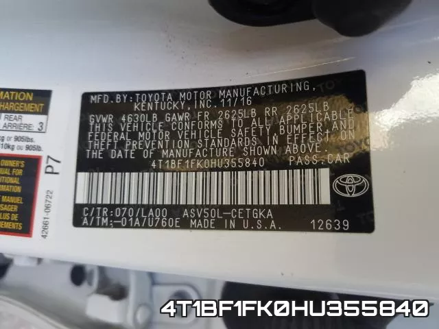 4T1BF1FK0HU355840 фото 2