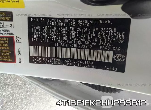 4T1BF1FK2HU293812 фото 10