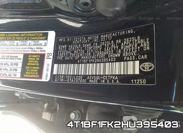 4T1BF1FK2HU395403 фото 10