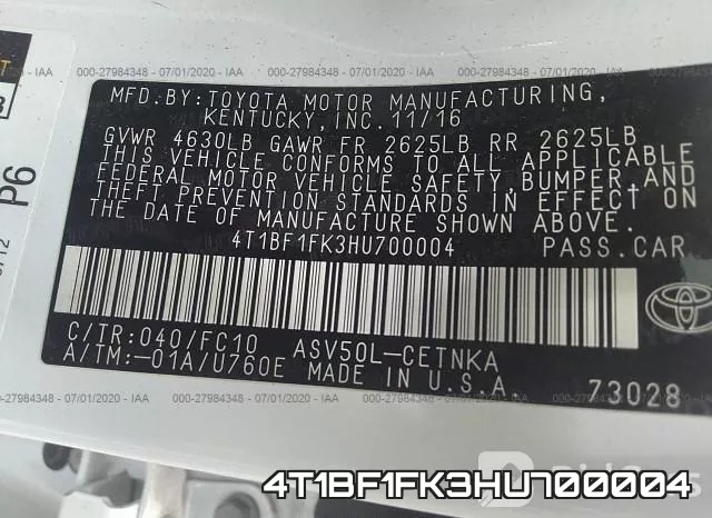4T1BF1FK3HU700004 фото 10