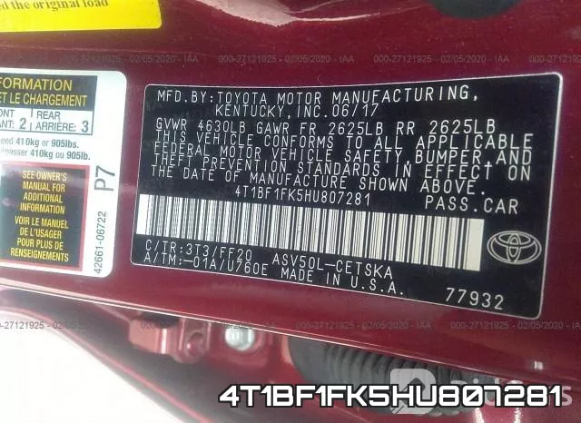 4T1BF1FK5HU807281 фото 10