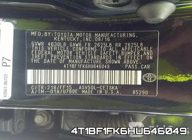 4T1BF1FK6HU646049 фото 10