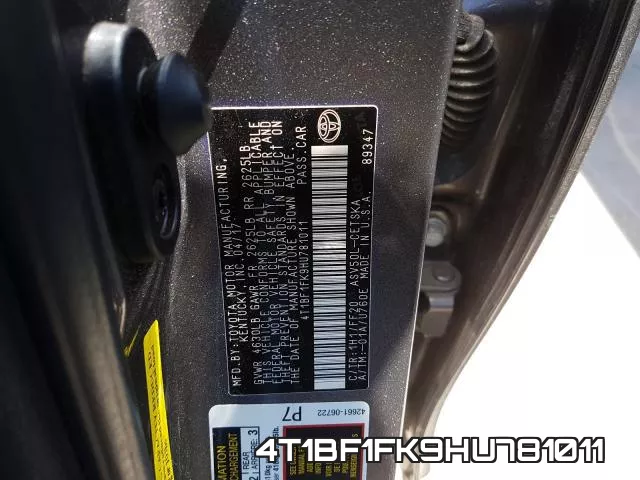 4T1BF1FK9HU781011 фото 2