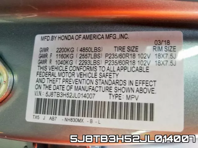 5J8TB3H52JL014007 фото 2