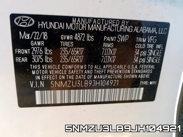 5NMZU3LB9JH104921 фото 2
