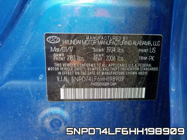 5NPD74LF6HH198909 фото 2