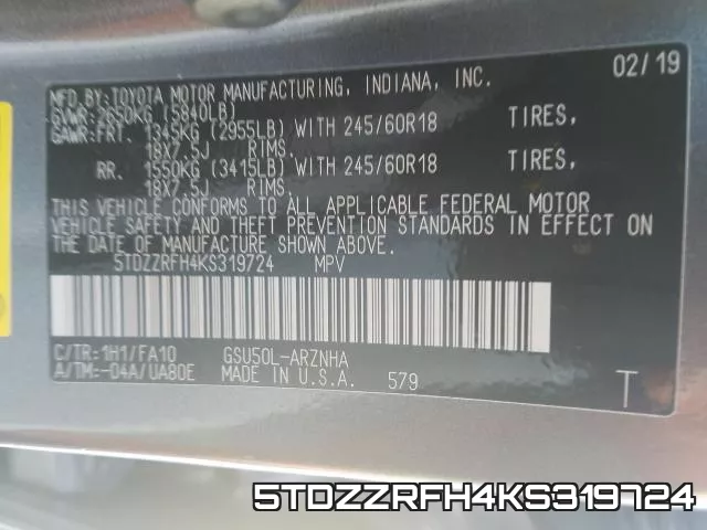 5TDZZRFH4KS319724 фото 2