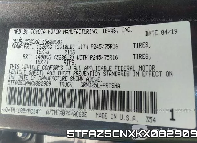 5TFAZ5CNXKX082909 фото 10