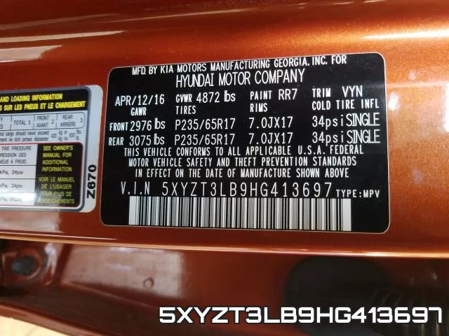 5XYZT3LB9HG413697 фото 2