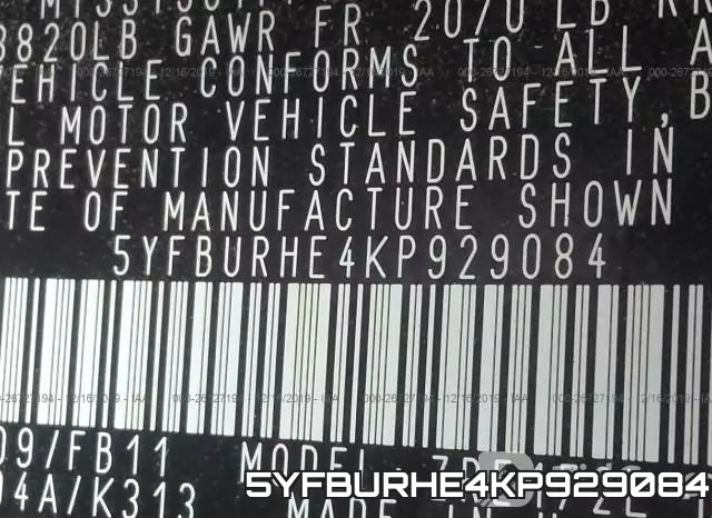 5YFBURHE4KP929084 фото 10